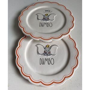 Set Of 2 Rae Dunn 2024 Disney Dumbo 8” Salad Dessert Ceramic Plate Embossed NEW